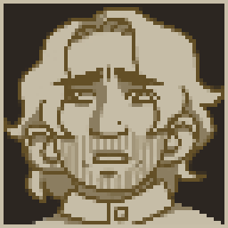 A pixel art portrait of Tyler. He looks off to the left uneasily.